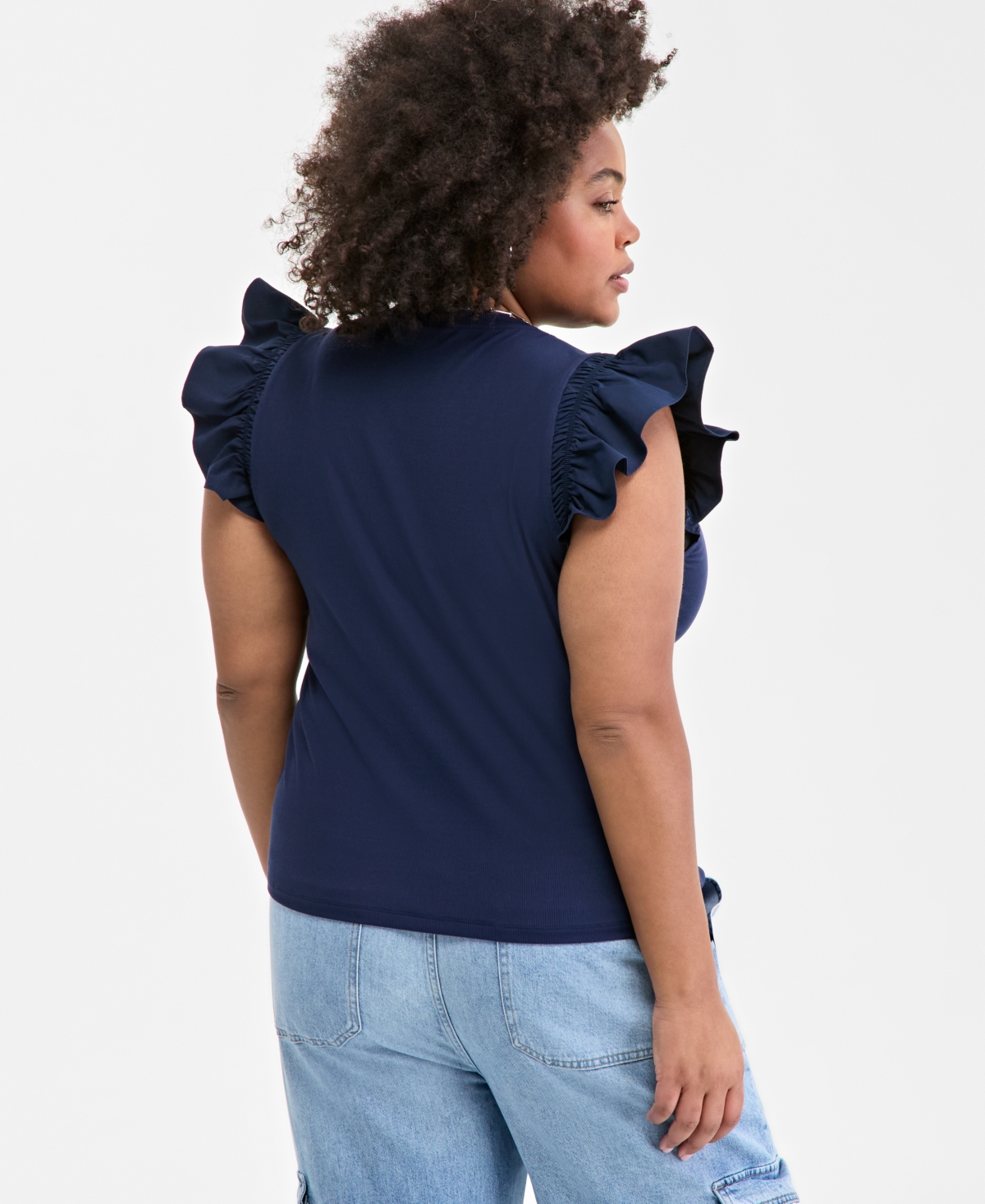 On 34th Trendy Plus Size Crewneck Flutter-sleeve Top, Created For Macy's In Intrepid B