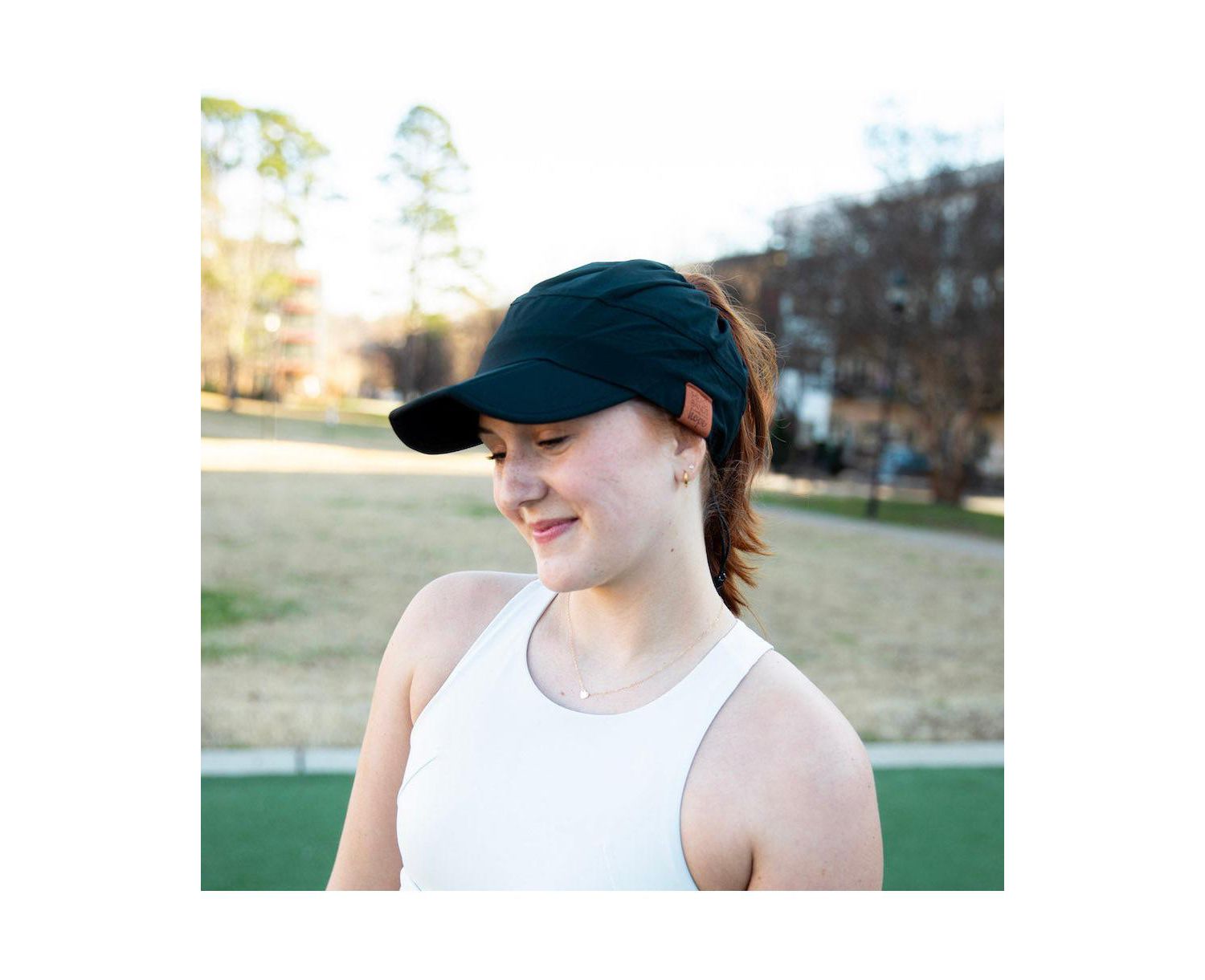 Women's Adjustable High Ponytail Running Hat - Black