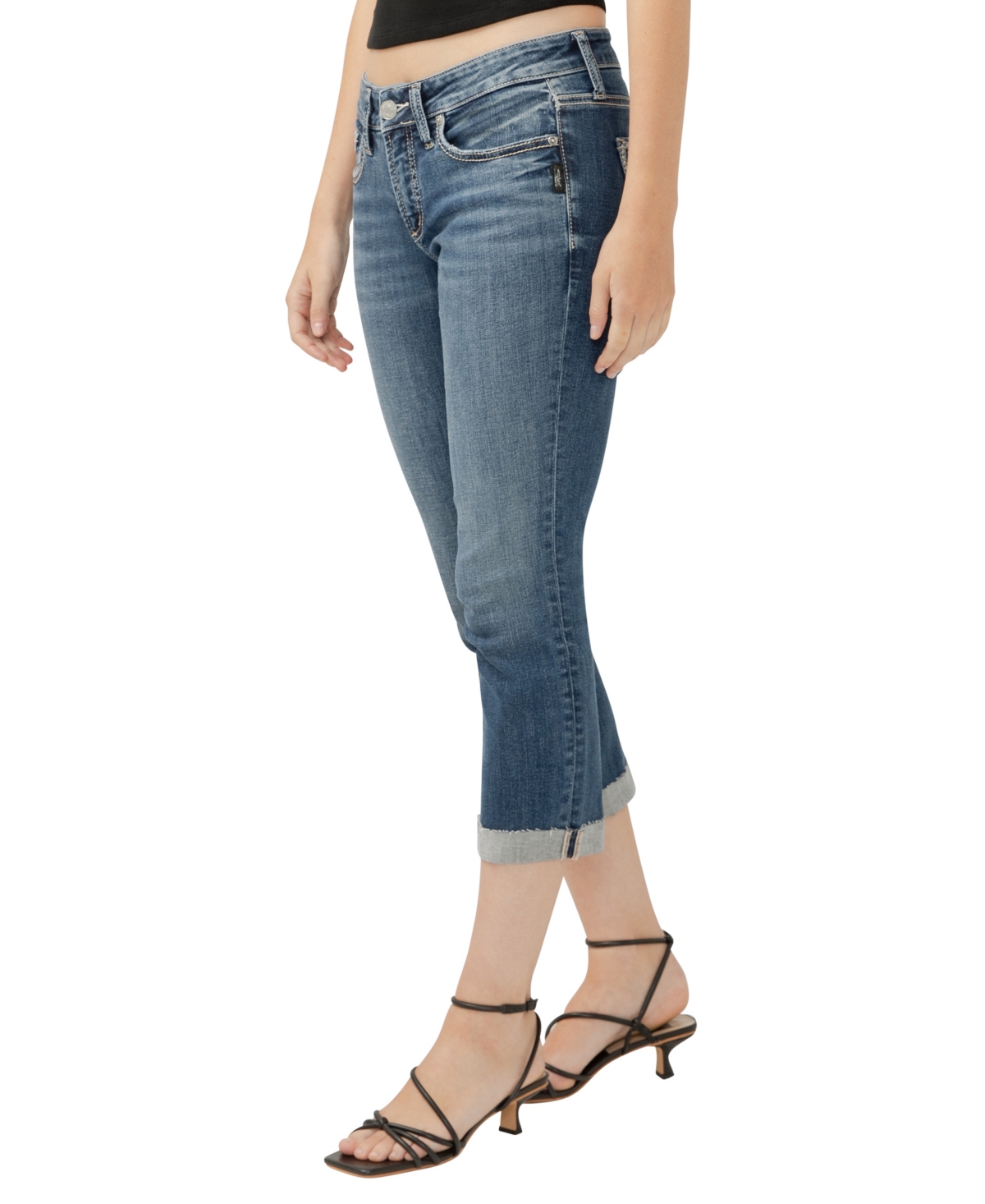 Shop Silver Jeans Co. Women's Britt Low Rise Curvy Fit Capri Jeans In Indigo