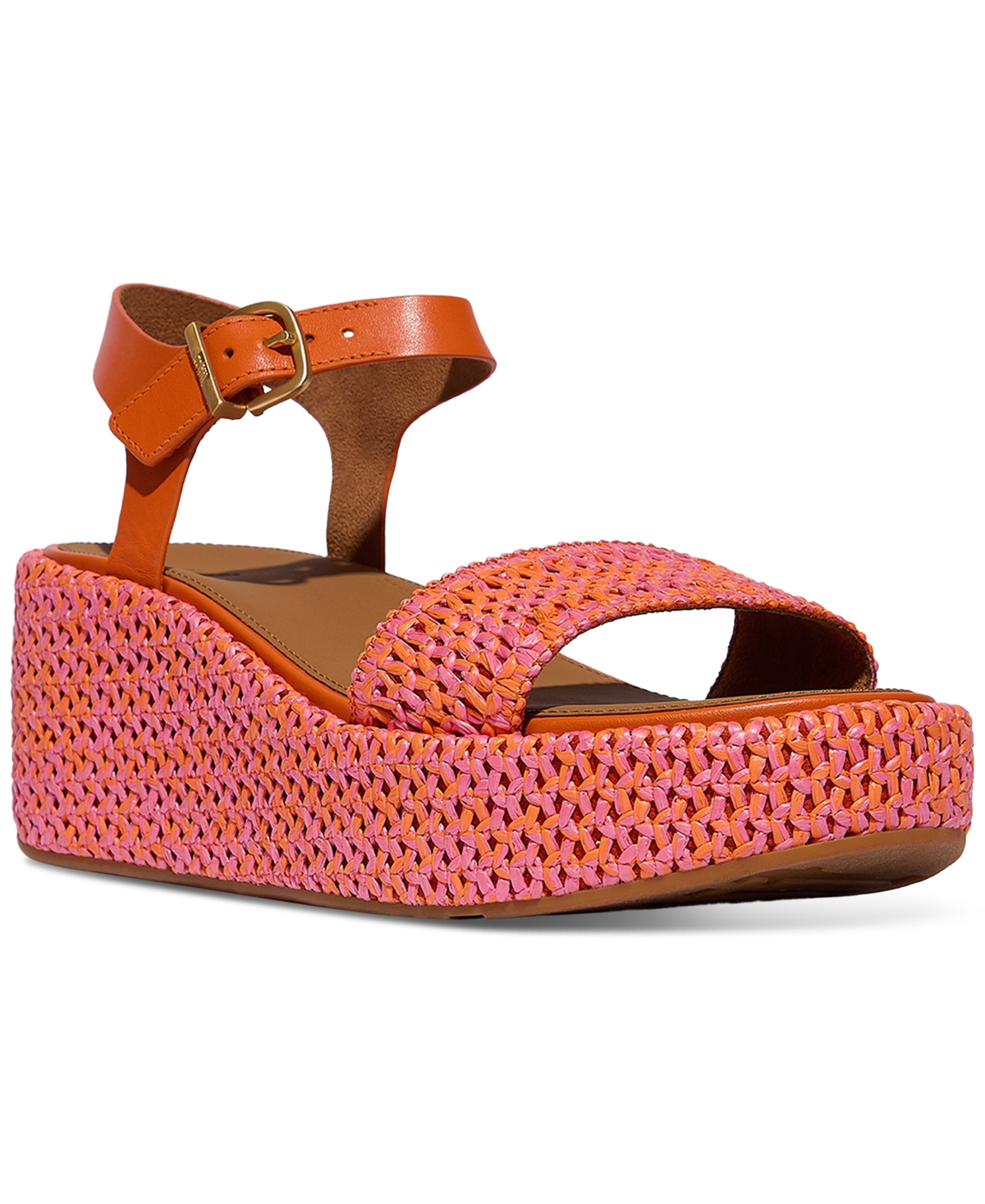 Fitflop Platfforms Woven Ankle Strap Wedge Sandal In Satsuma,pink Perfect Mix