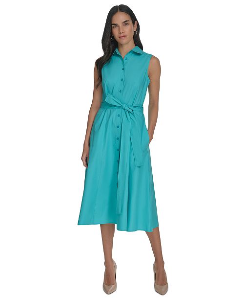 alfani Calvin Klein Women's Cotton Tie-Waist Sleeveless Dress Women's Fashion Shoes & Accessories