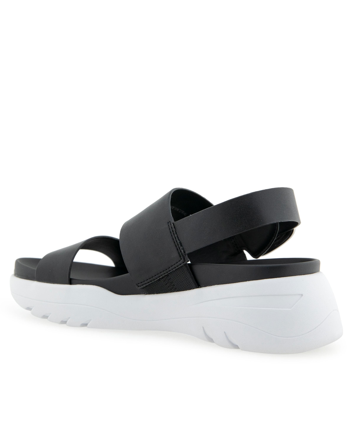 Shop Aerosoles Women's Hari Slip-on Flatform Sandals In Black Faux Leather-polyurethane