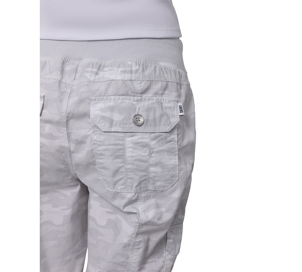 Dkny Sport Women's Cotton Ribbed-waist Jogger Cargo Pants In Camo Vapor Grey