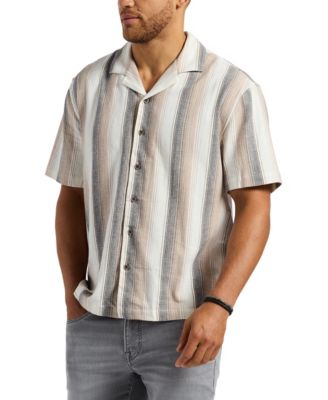 Men's Short Sleeve Striped Button Up Camp Shirt