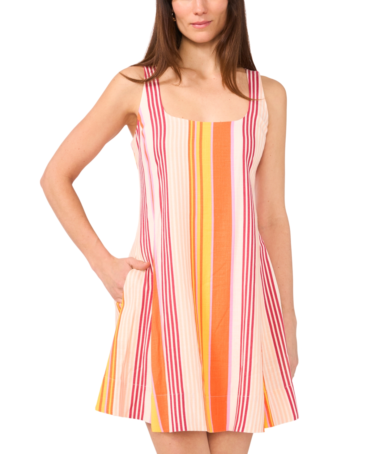 1.state Stripe Sleeveless Minidress In Peach Cream