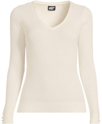 Women's Fine Gauge Cotton Baby Cable Vneck Sweater