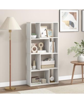 4-Tier Geometric Bookshelf with 8 Open Cubes for Living Room or Bedroom Storage