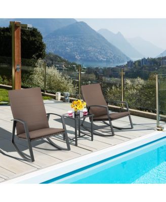 3PCS Rattan Bistro Rocking Chair Set Patio Furniture Set w/ Cushions