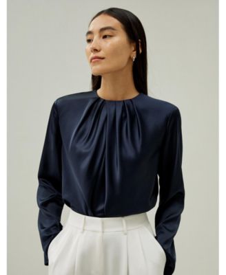 Silk Ruched-Neck Top for Women