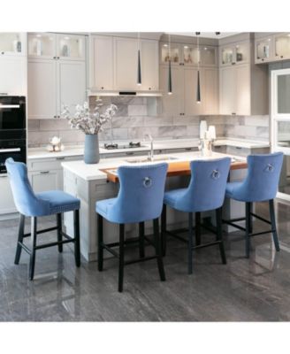 Set of 2 Velvet Counter Height Stools, 26.3" Button Tufted Upholstered Kitchen Island Chairs with Back