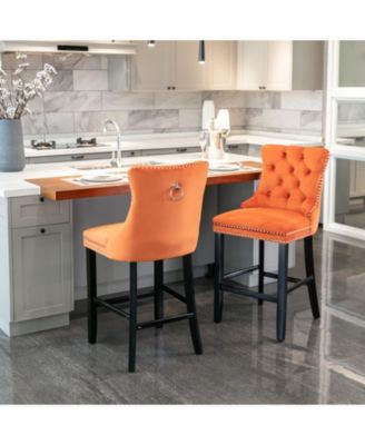 Set of 2 Velvet Counter Height Stools, 26.3" Button Tufted Upholstered Kitchen Island Chairs with Back