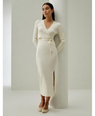 Women's Elegant Wrap-Front Silk Knit Dress