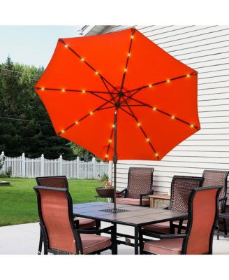 9ft Patio Umbrella Outdoor Market 32 LED Solar Umbrella with Tilt and Crank(Orange Red)