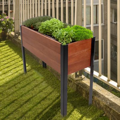 Acacia Wood Raised Garden Bed with Legs - 31-Inch H - Powder-Coated Steel Frame - Removable Planter Bag