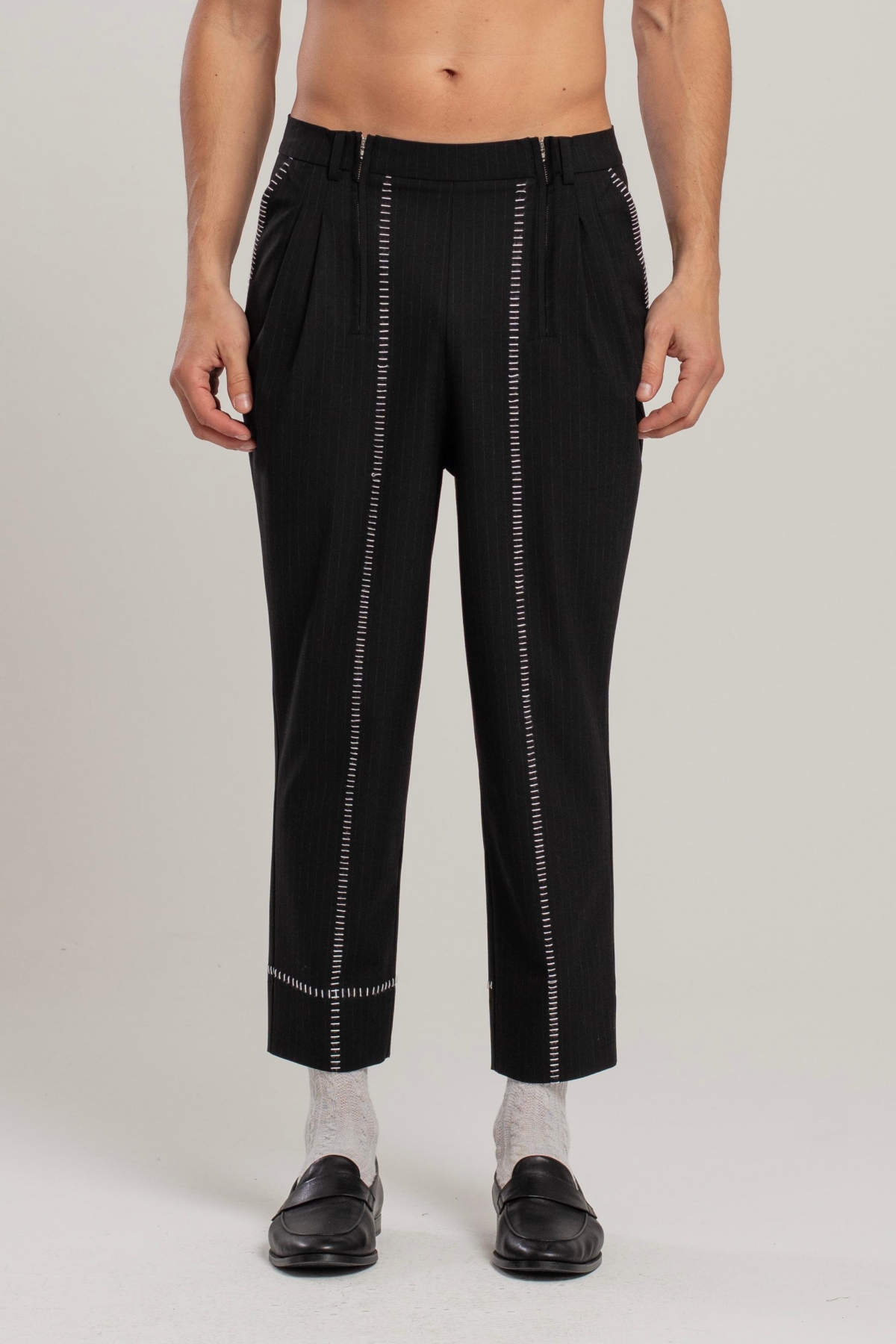 Men's Free Heaven Striped Two Zipped Pants - Black