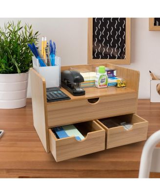 3-Tier Bamboo Desk Organizer Countertop Organization and Storage with 3 Drawers declutter Office, Makeup Vanity and more