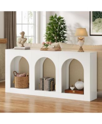 70.9" White Console Table with Storage, Wood Entryway Entry Table with 3 Arched Shelves, Behind Couch Sofa, Narrow Long