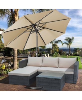 9 ft Patio Umbrella Outdoor Market 32 LED Solar Umbrella with Tilt and Crank (Red)