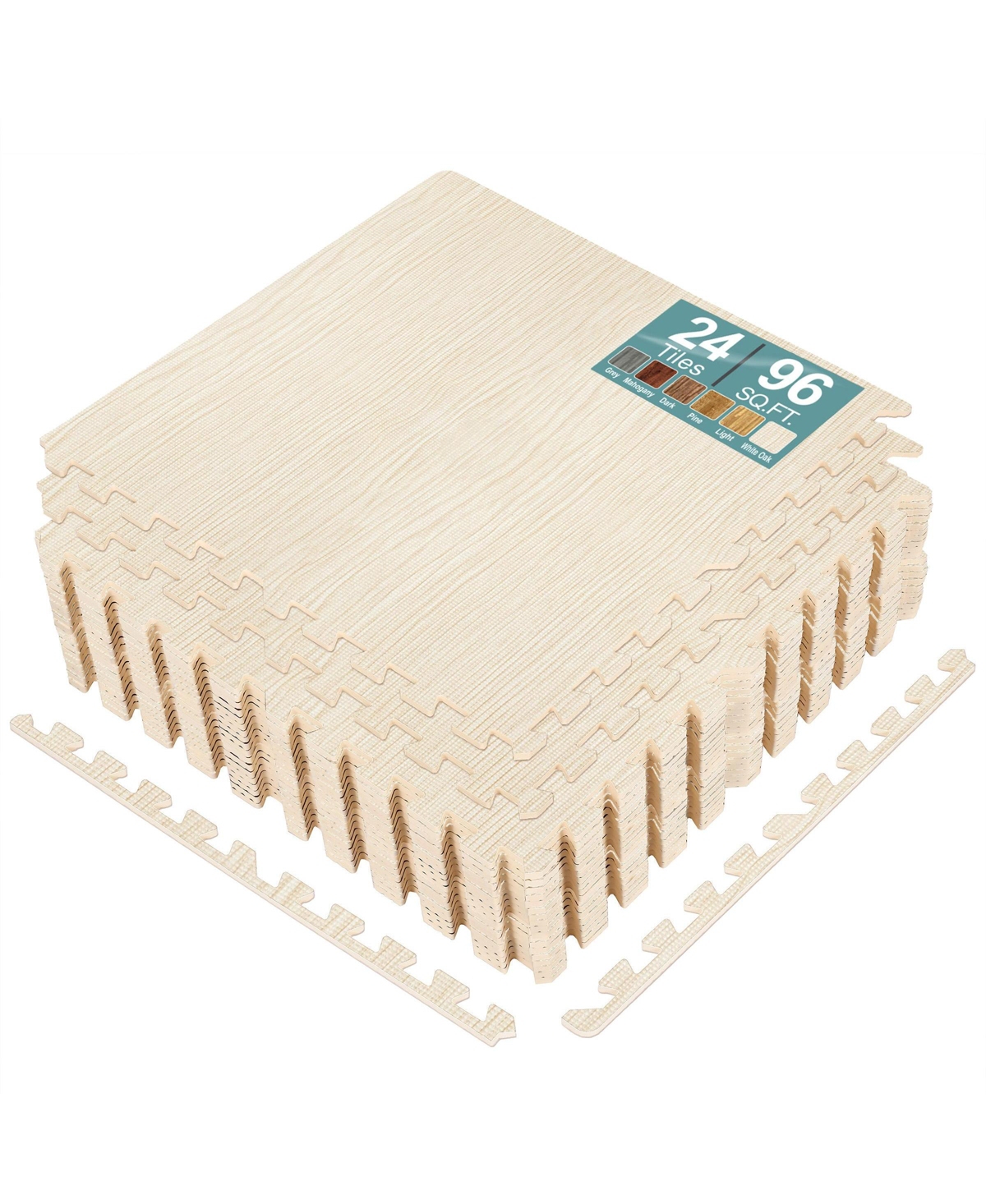 Thick 3/8-inch Wood Grain Floor Foam Tile Mats (24 Tiles, 96 Sq ft) - Light Pine