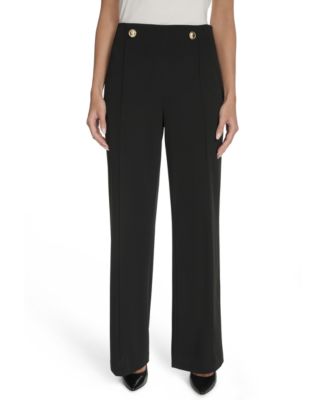 Halston - Women's Button-Trim Straight-Leg Pants