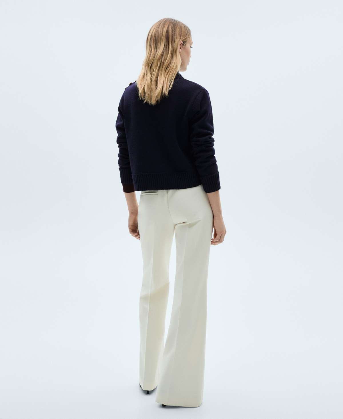 Mango Button Shoulder Mock Neck Sweater In Blue