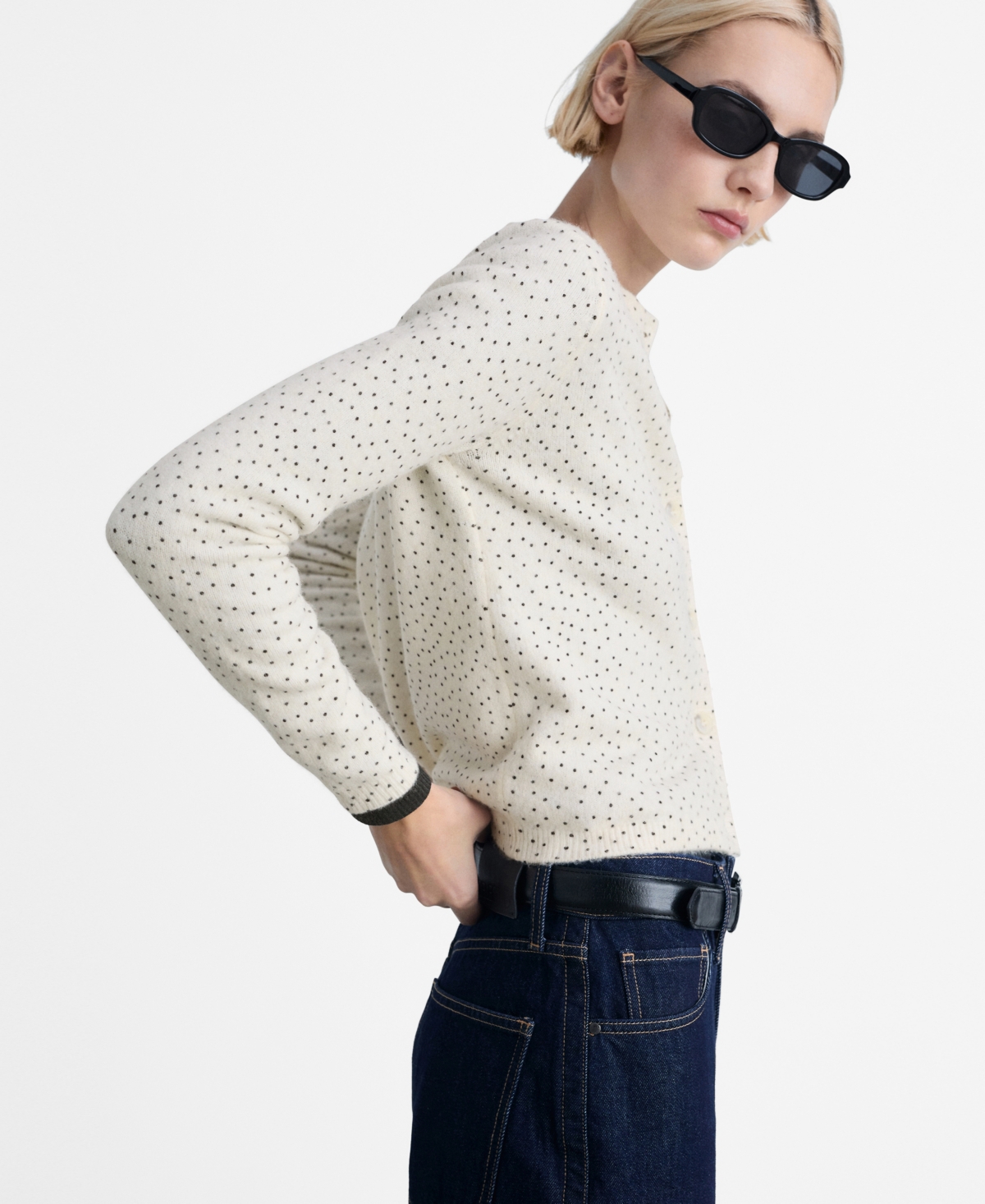 Mango Polka-dot Knitted Sweater Ecru In Ecru