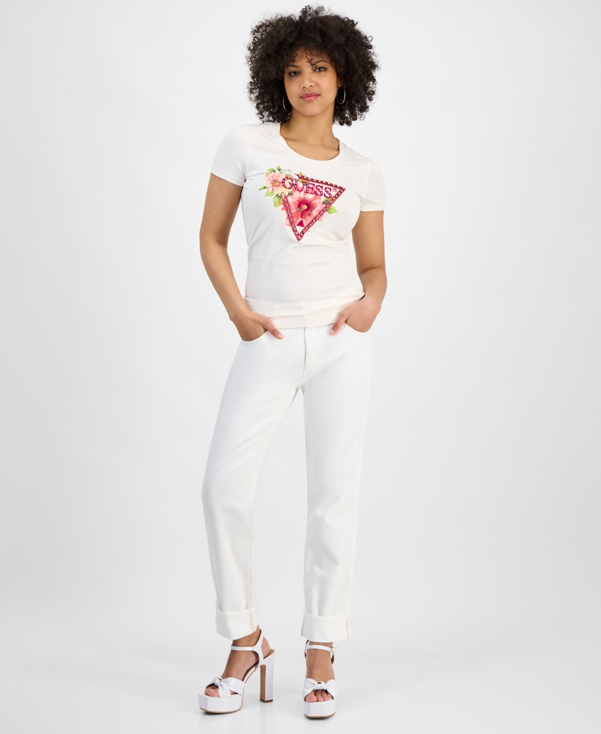 GUESS WOMEN'S RHINESTONE LOGO T-SHIRT 
