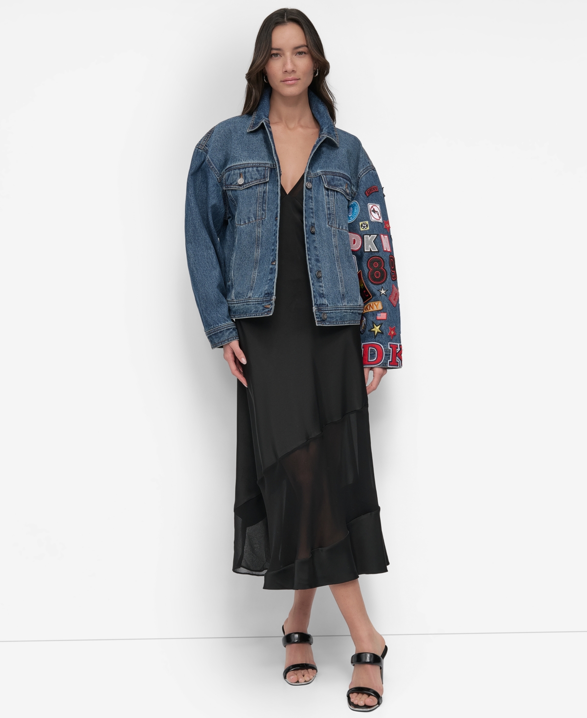 Shop Dkny Women's Patchwork Denim Jacket In Ludlow Wash