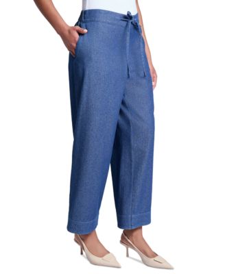 Women's Cotton Wide-Leg Chambray Pants