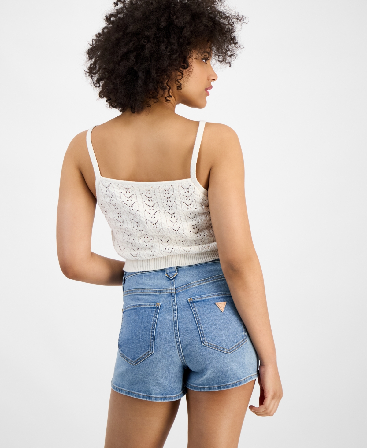 GUESS WOMEN'S RUTH COTTON CROPPED POINTELLE SWEATER 