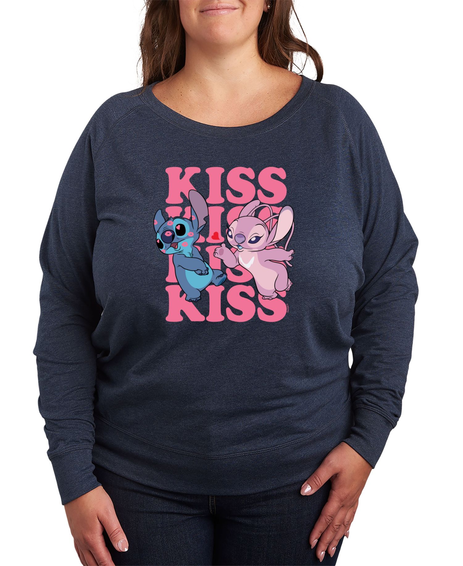 Plus Size Stitch Valentines Day Kiss Kiss Kiss Crew Neck T-Shirt