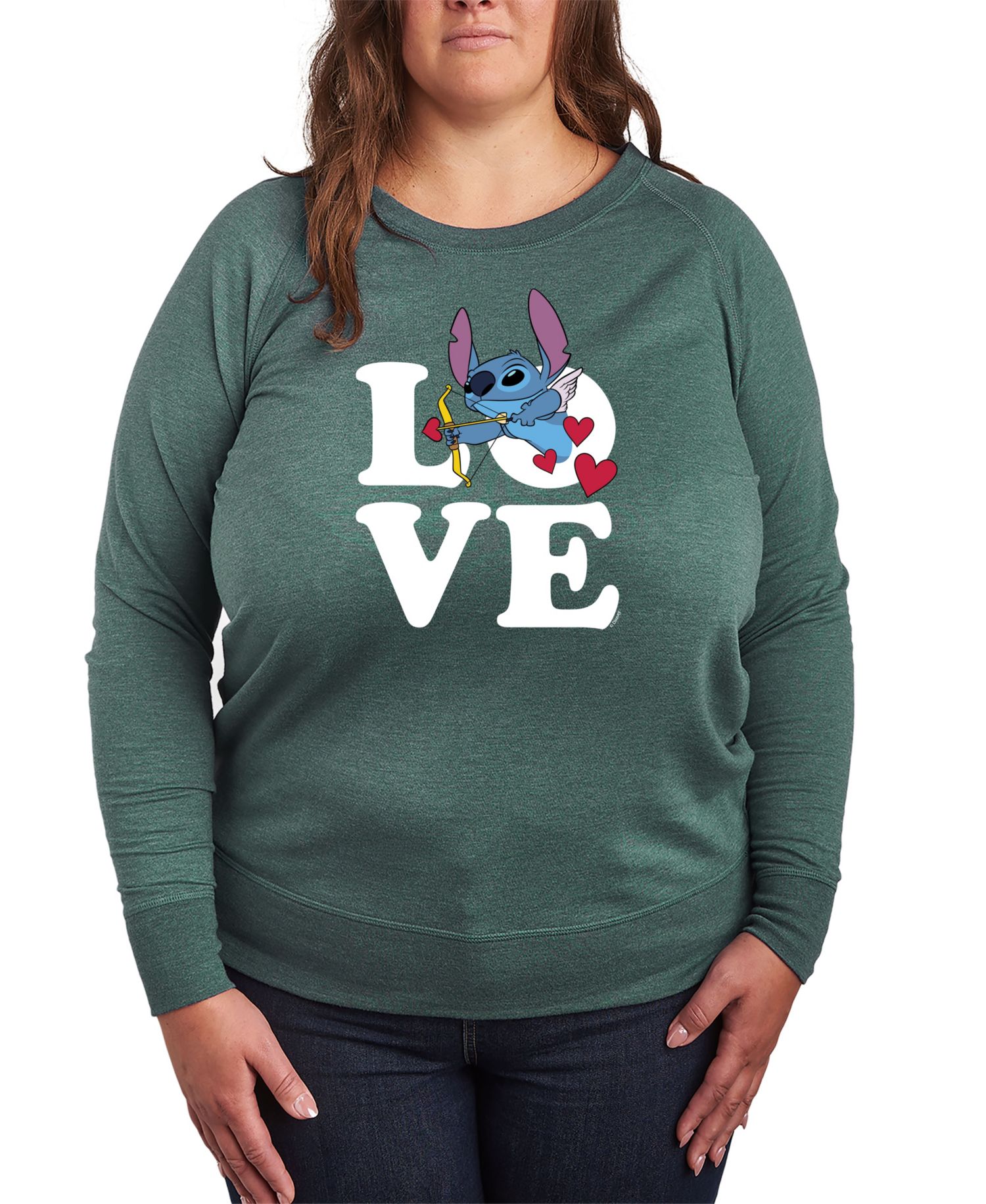 Plus Size Stitch Valentine's Day Love Crew Neck T-Shirt