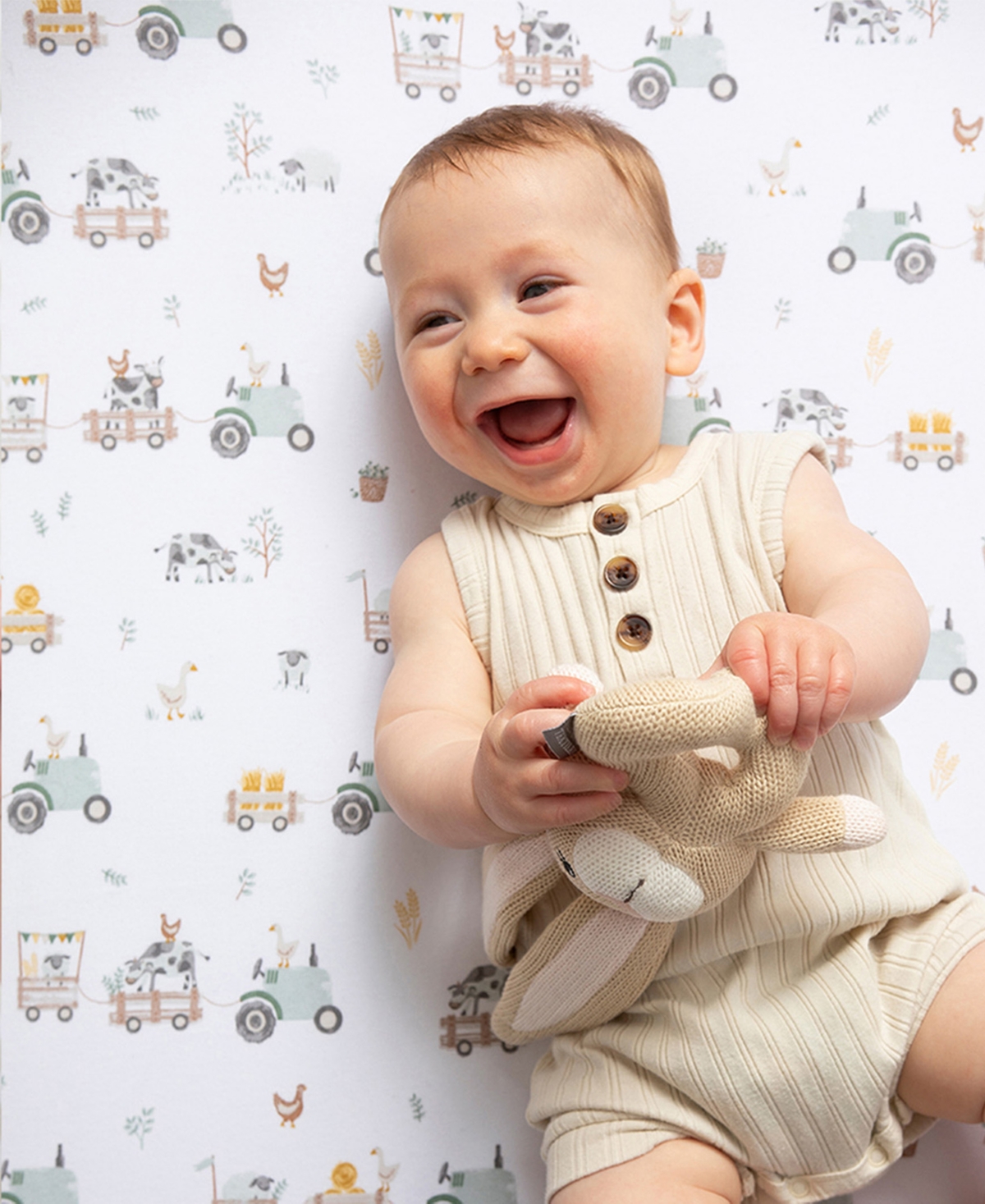 Living Textiles Baby Tractor Ride Collection Cotton Crib Sheet In Multicolor