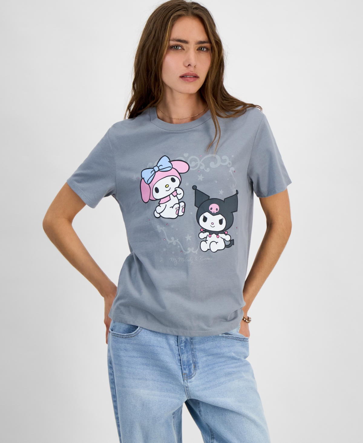 Juniors' Kuromi My Melody Graphic T-Shirt - Gray Hawk