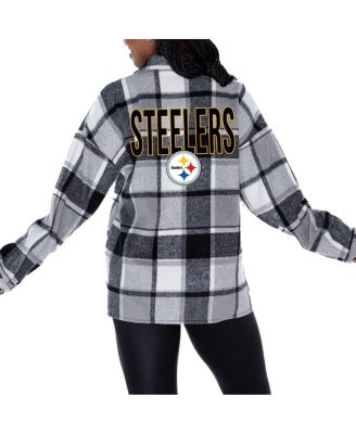 Gameday Couture - Women's  Gray Pittsburgh Steelers Fieldside Fun Plaid Button-Up Overshirt