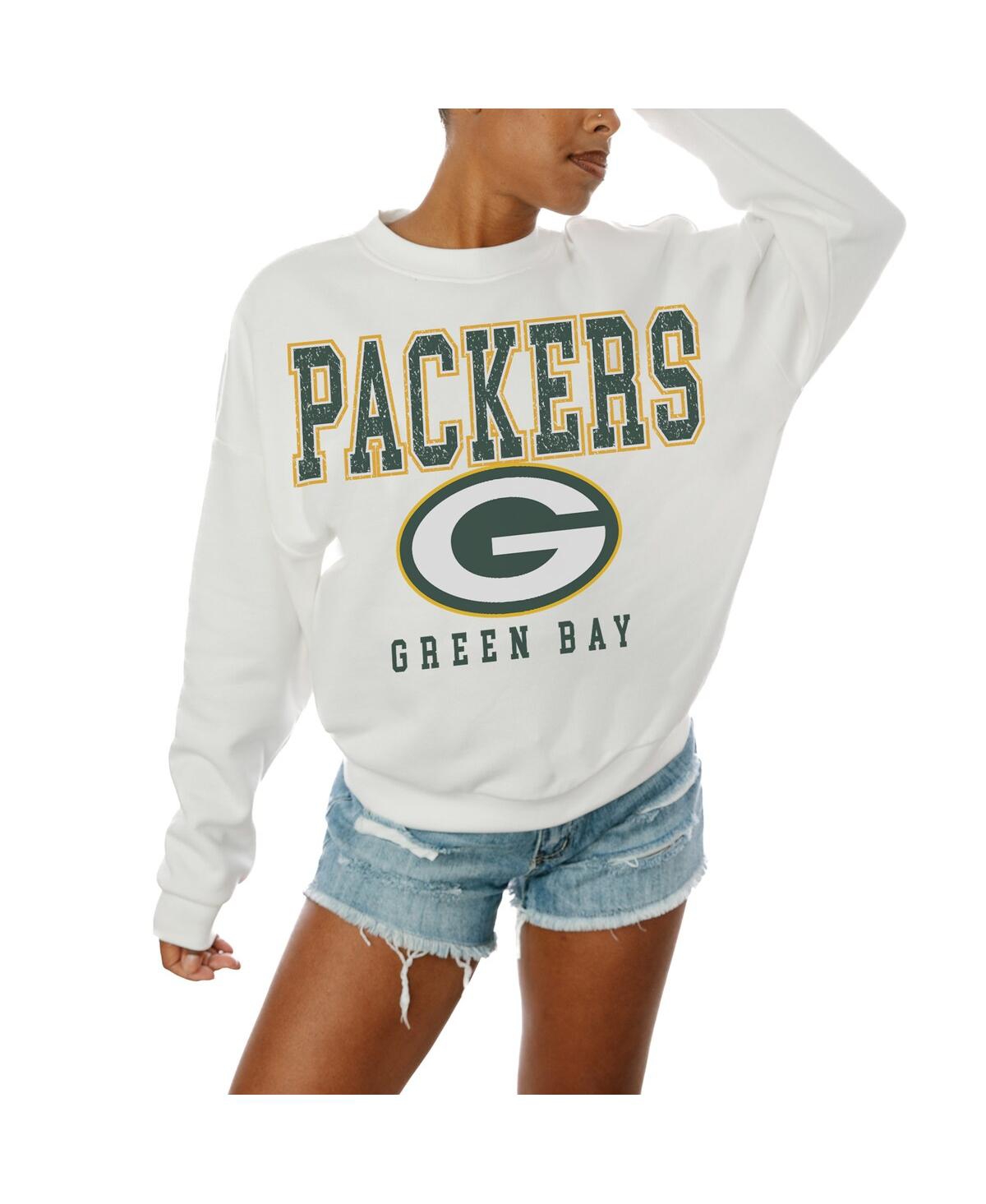 Gameday Couture Women's White Green Bay Packers Sunday Drives Oversized Crewneck Pullover Sweatshirt In White
