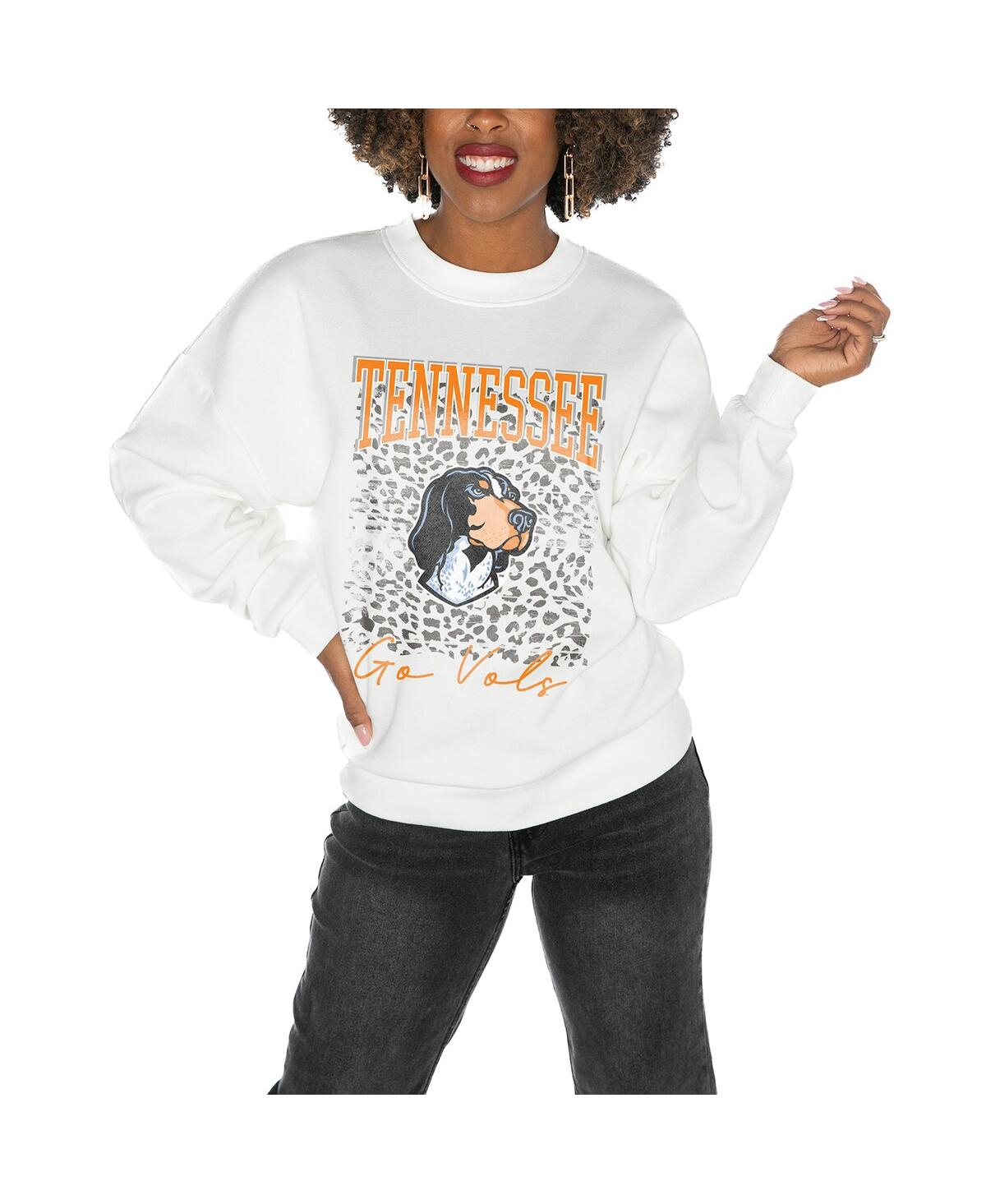 GAMEDAY COUTURE WOMEN'S WHITE TENNESSEE VOLUNTEERS DROP SHOULDER FLEECE DROP PULLOVER SWEATSHIRT 