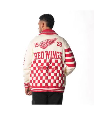 Men's and Women's Cream Detroit Red Wings Jacquard Full-Zip Sweater