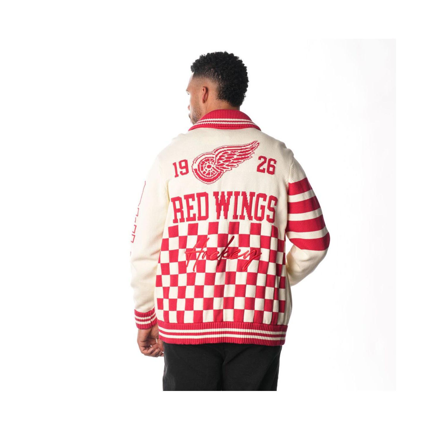 Men's and Women's Cream Detroit Red Wings Jacquard Full-Zip Sweater