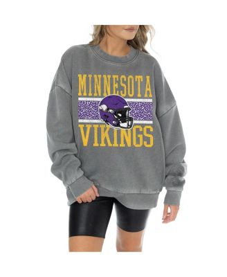 Women's Gray Minnesota Vikings Vintage Wash Oversized Crewneck Fleece Pullover
