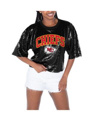 Gameday Couture - Women's  Black Kansas City Chiefs Rise Up Sequin Cropped T-Shirt