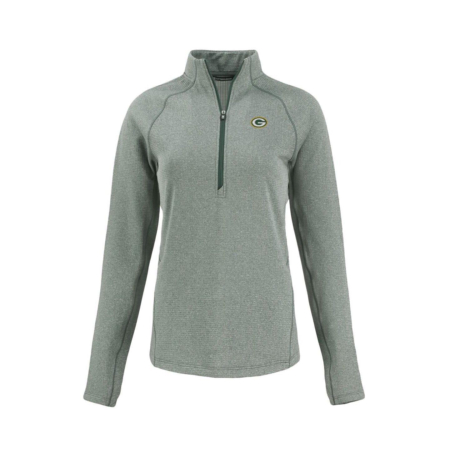 Женская куртка Cutter & Buck Heather Green Green Bay Packers Peshastin Eco Fleece Tri-Blend Raglan Half-Zip — фото 3