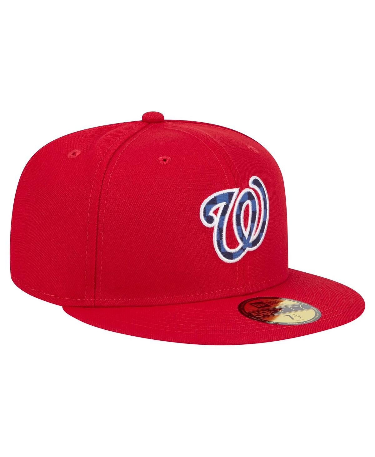 Shop New Era Men's Red Washington Nationals Checkered Undervisor 59fifty Fitted Hat