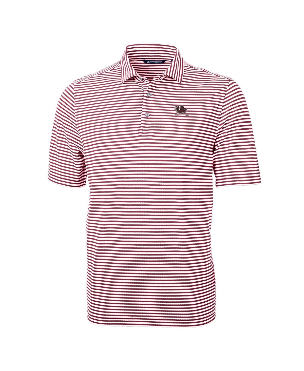 Cutter & Buck Men's Garnet South Carolina Gamecocks Vault Drytec Virtue Eco Pique Stripe Polo In Maroon