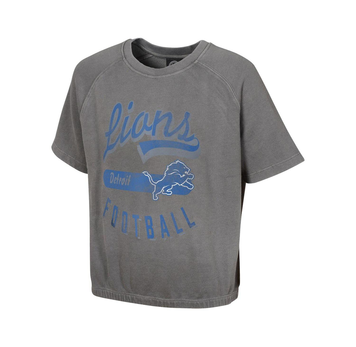 Women's Gray Detroit Lions Mineral Wash Short Sleeve Top