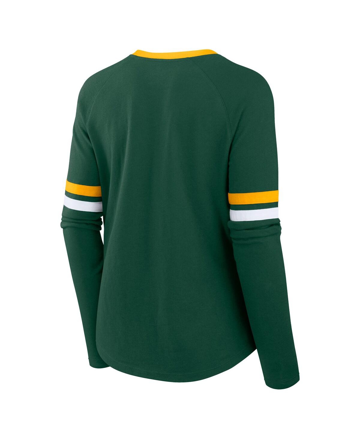 Fanatics Women's Green Green Bay Packers Plus Size Won Done Lace-up V-neck Long Sleeve T-shirt In Green