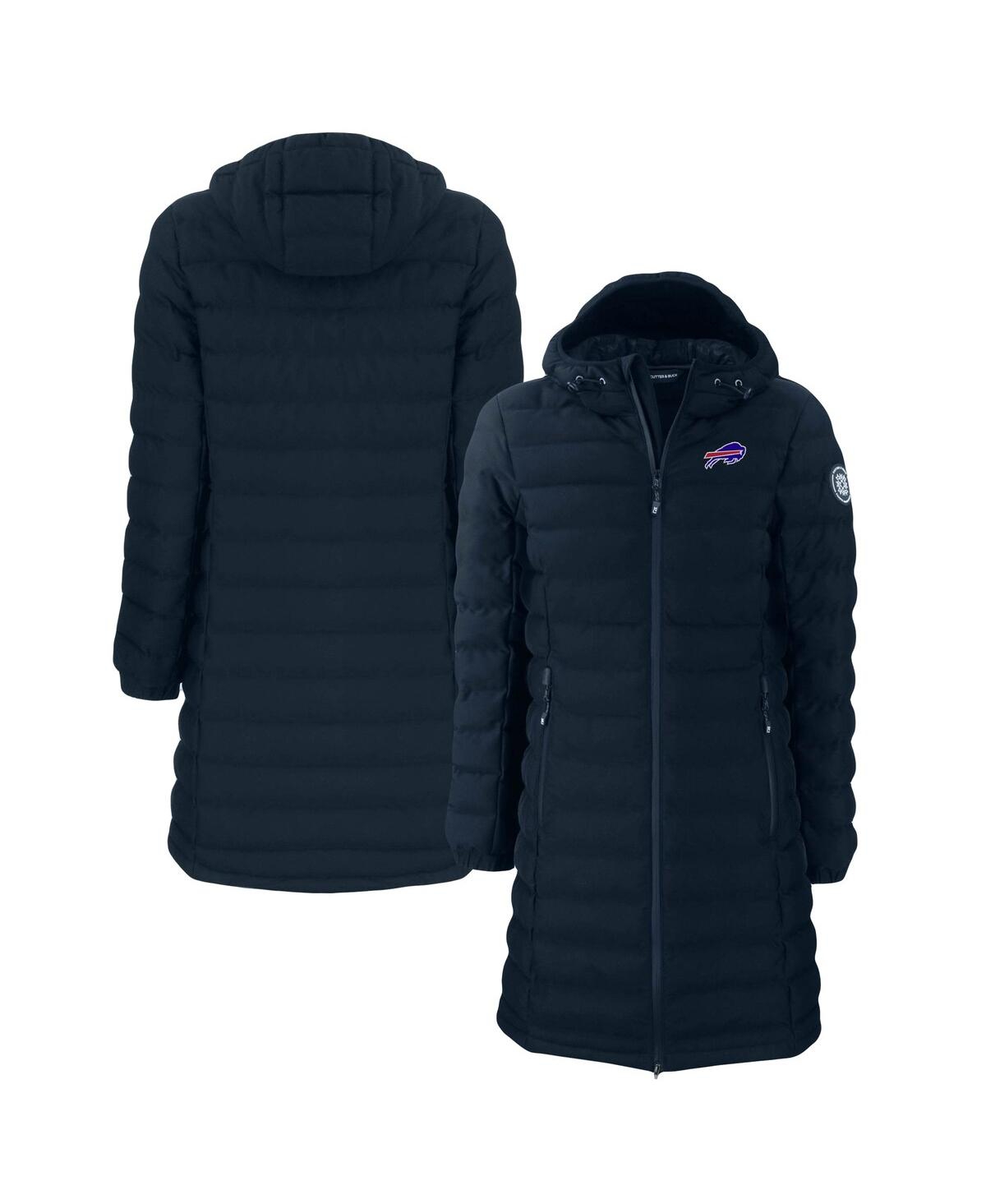 CUTTER & BUCK WOMEN'S NAVY BUFFALO BILLS MISSION RIDGE ECO INSULATED LONG FULL-ZIP PUFFER JACKET 