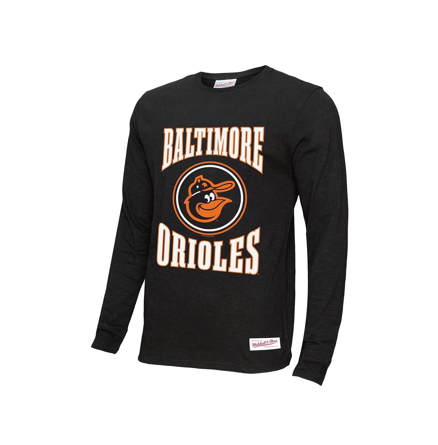 Мужская футболка Mitchell & Ness Black Baltimore Orioles Arched Logo Slub Long Sleeve — фото 3