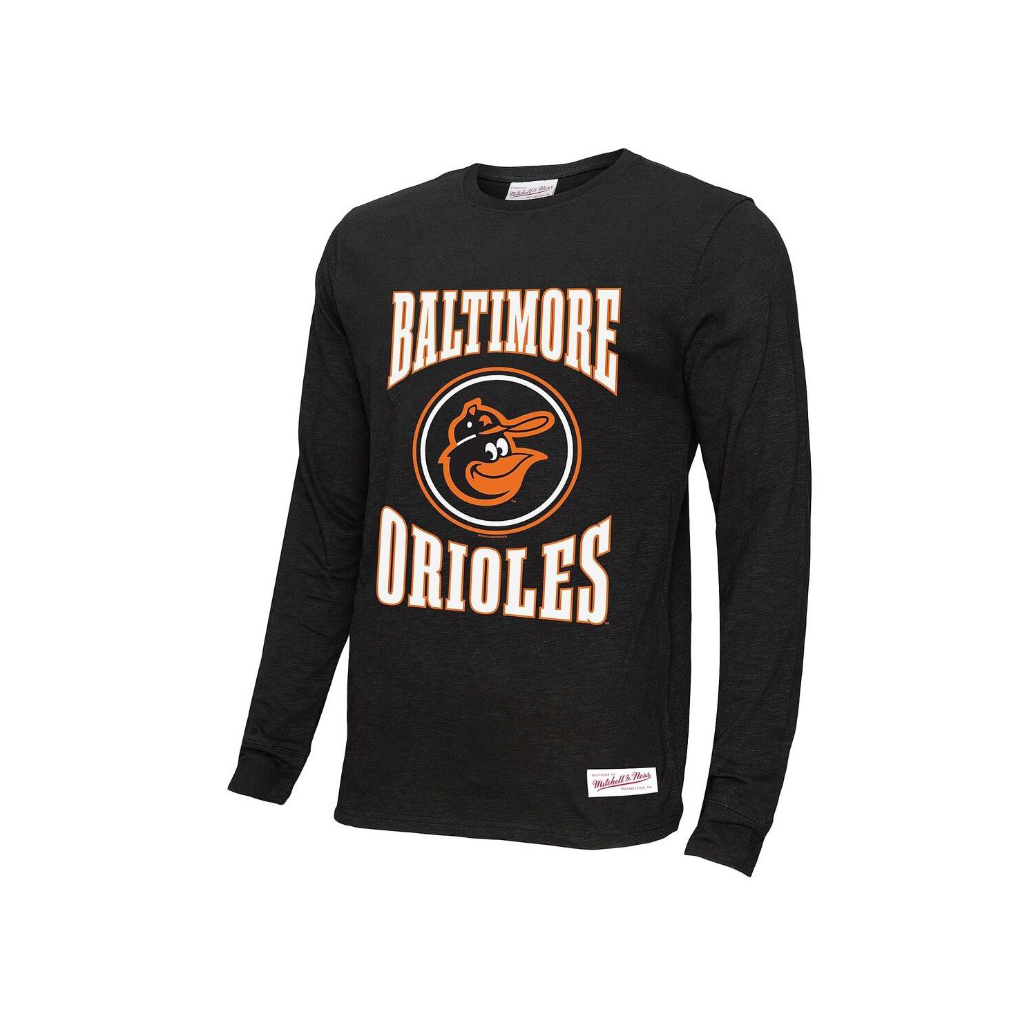 Men's Black Baltimore Orioles Arched Logo Slub Long Sleeve T-Shirt