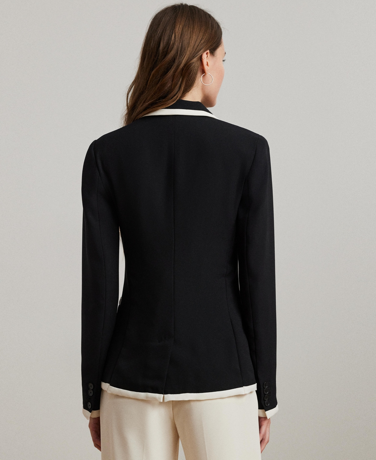 Shop Ralph Lauren Women's Two-tone Georgette Blazer In Black,mascarpone Cream